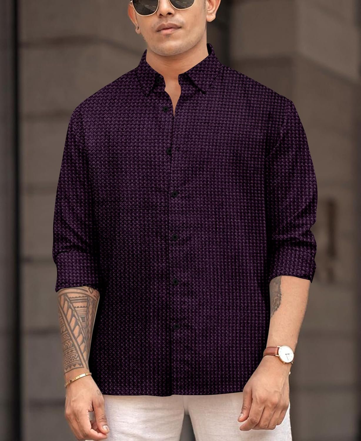 D&B TRENDS Men’s Full Sleeve Regular Fit Shirt | Waffle Structure Textured Cotton Shirt | Spread Collar Casual Shirt, Party, Wedding, Formal & Outing Wear. - Image 2