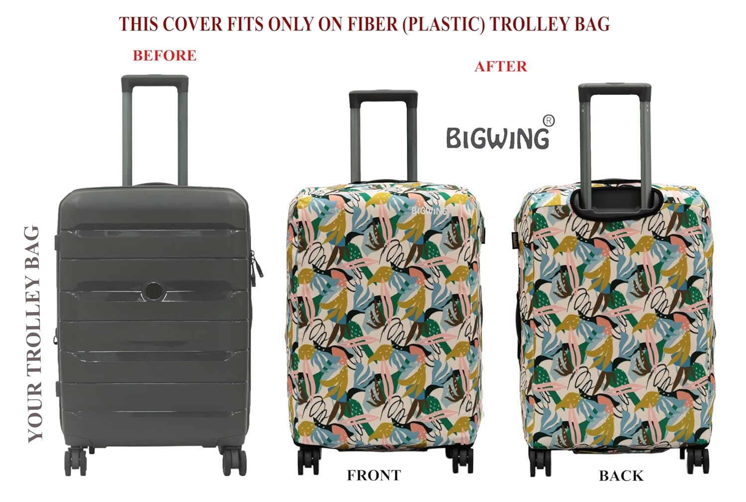 BIGWING Protective Cover in Polyester Fabric with Botanical Print for | 65 cm 24 inch Medium Size | Hard Luggage Trolley Bag Cover (Fits Only On Fiber - Plastic Trolley Bag) - Image 5