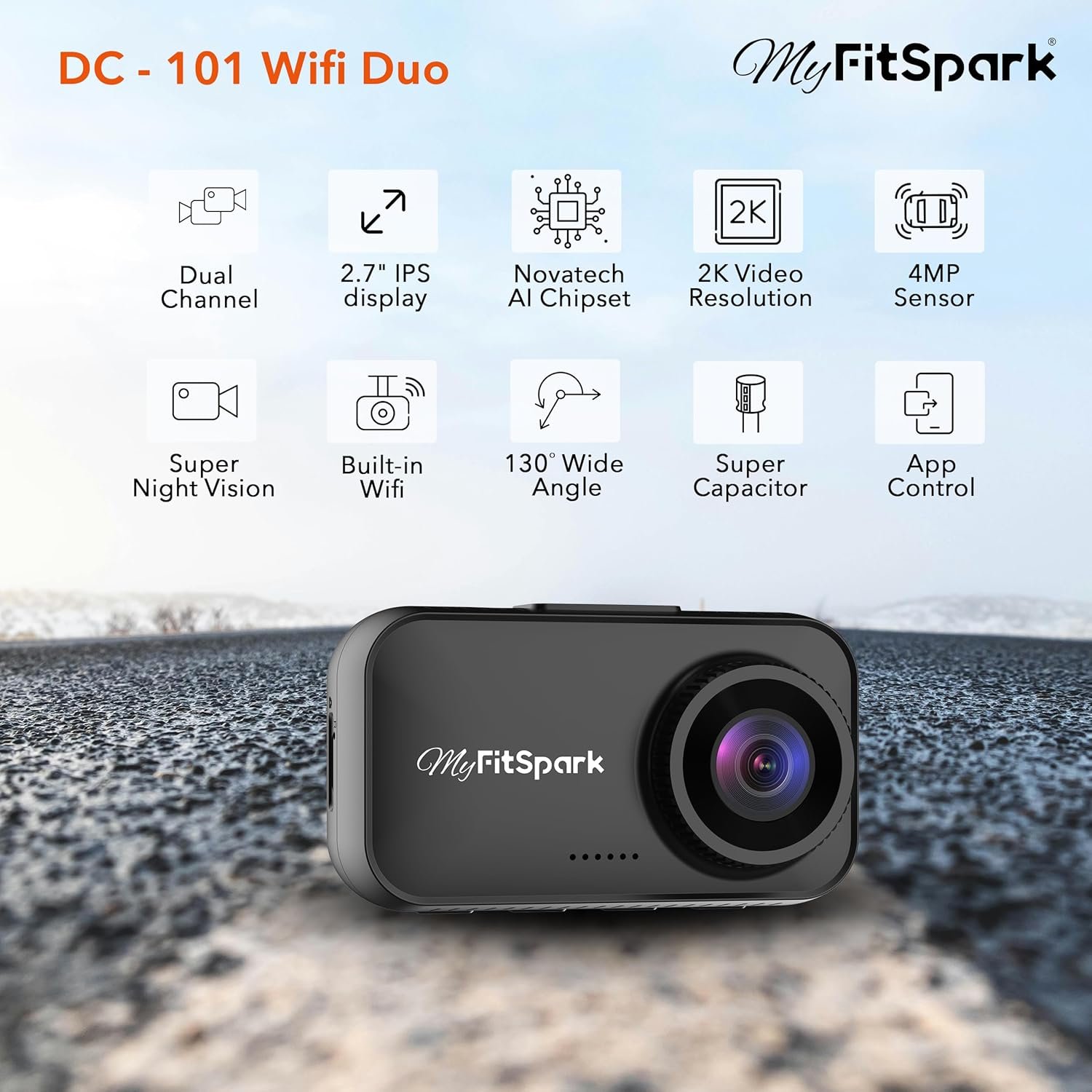 FitSpark DC-101 WiFi Duo 4MP Real 2K Dual Channel Dash Camera | No.1 Novatek AI Chipset | High Definition 2.7" IPS TrueColors Display | Super Night Vision - Image 9