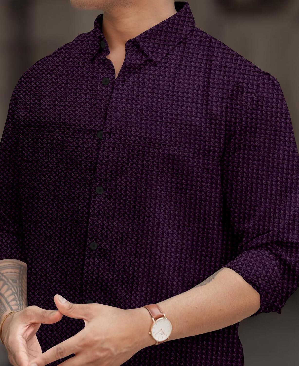 D&B TRENDS Men’s Full Sleeve Regular Fit Shirt | Waffle Structure Textured Cotton Shirt | Spread Collar Casual Shirt, Party, Wedding, Formal & Outing Wear.