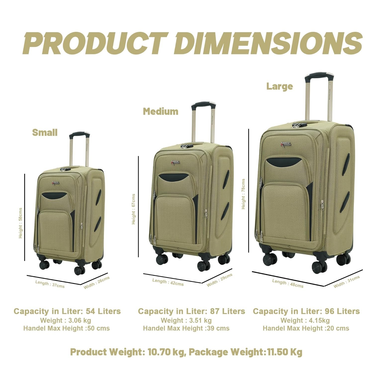 AMERICAN TRAVELLER Tourissem Bossed Trolley Bags Set of 3 – Cabin, Medium, Large | Travel Suitcase Luggage | 18% Expandable | 360 Dual Disc Spinner Wheels | Lock & Telescopic Handle (3, Beige) - Image 7