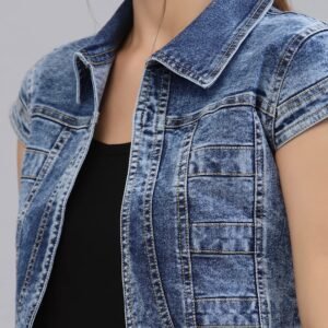 Style Quotient Women Navy Blue Denim Open Front Regular Shrug