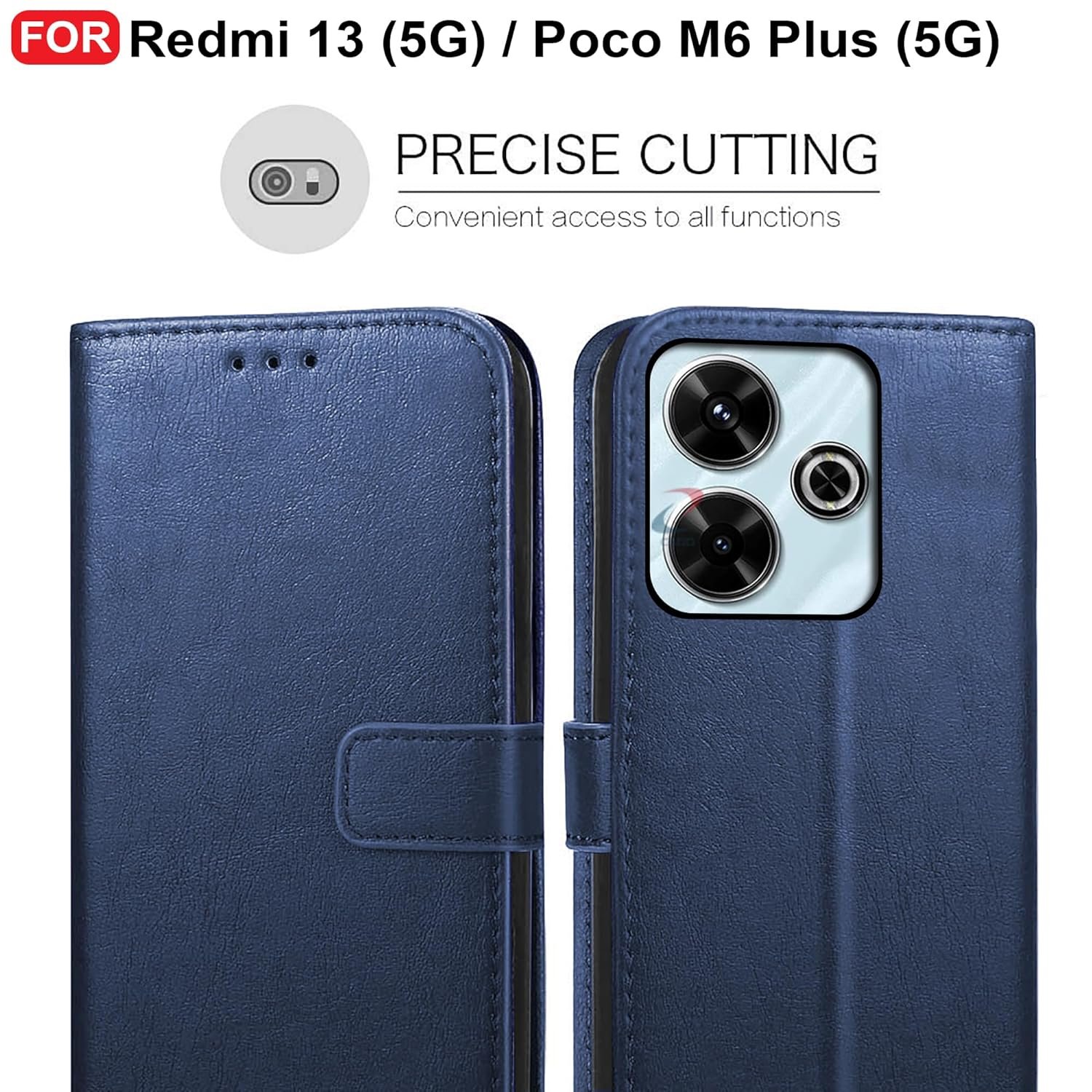CEDO Redmi 13 (5G) / Redmi 13 Prime Edition/Poco M6 Plus (5G) Flip Cover | Leather Finish | Inside Pockets & Inbuilt Stand | Shockproof Wallet Style Magnetic Closure Back Case Flipcover (Blue) - Image 3