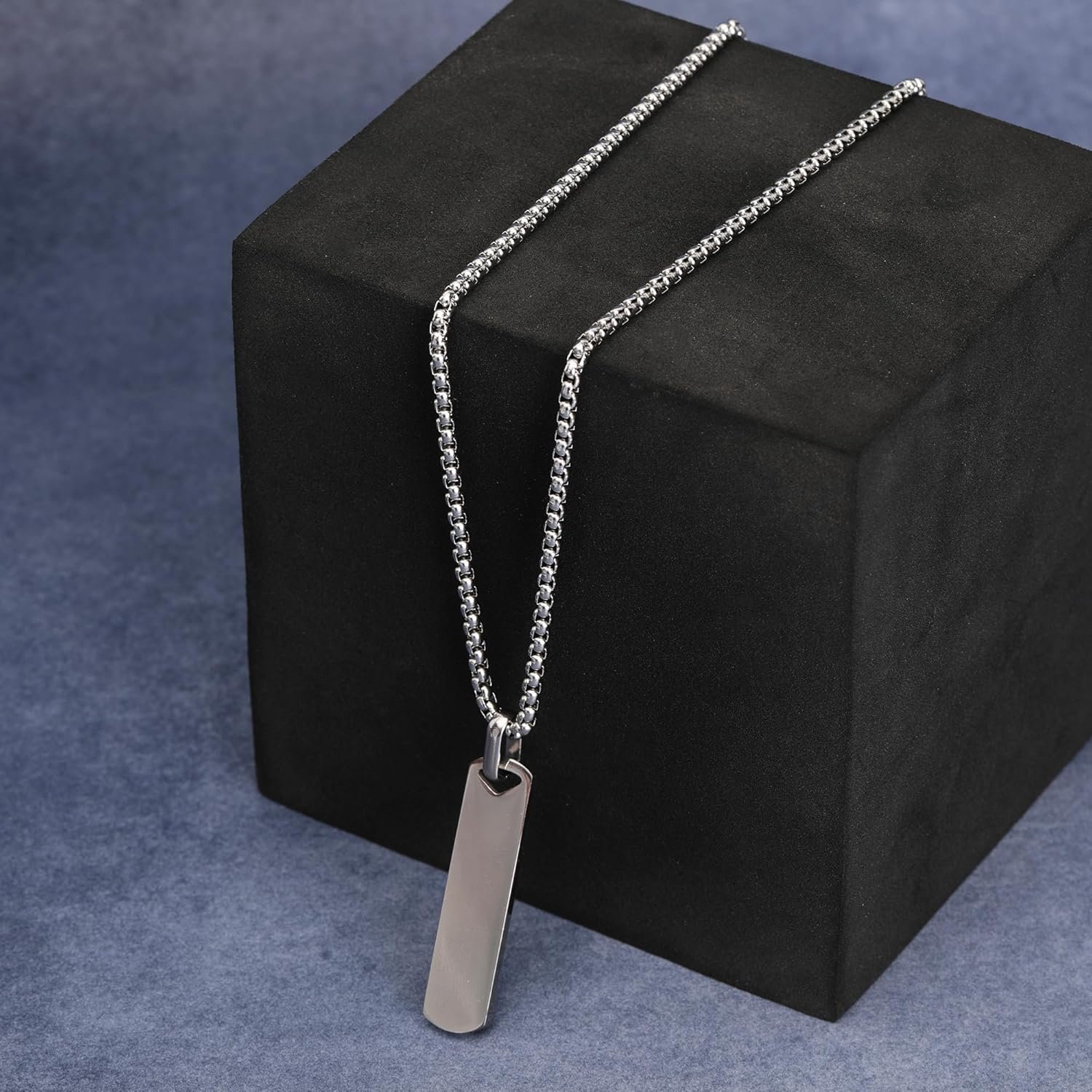 Fashion Frill Silver Chain For Men Stylish Stainless Steel Bar Pendant Necklace Silver Chain Pendant For Men Boys Love Gifts Mens Jewellery - Image 2