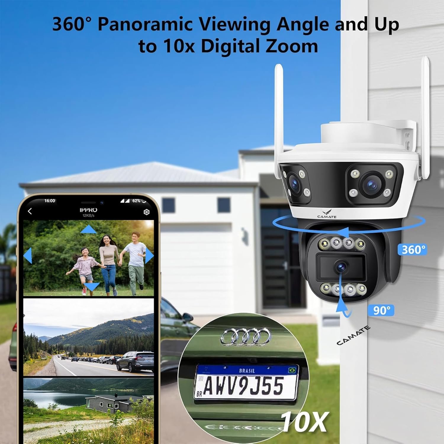 Camate Pheonix 2+2+2 MP Triple-Lens (2.4/5 Ghz Wi-Fi) Wireless CCTV Camera | Two Way Talk | Motion Detection | Colored Night Vision | Support 256 GB sd Card, Onvif (Wi-Fi Connectivity) - Image 2