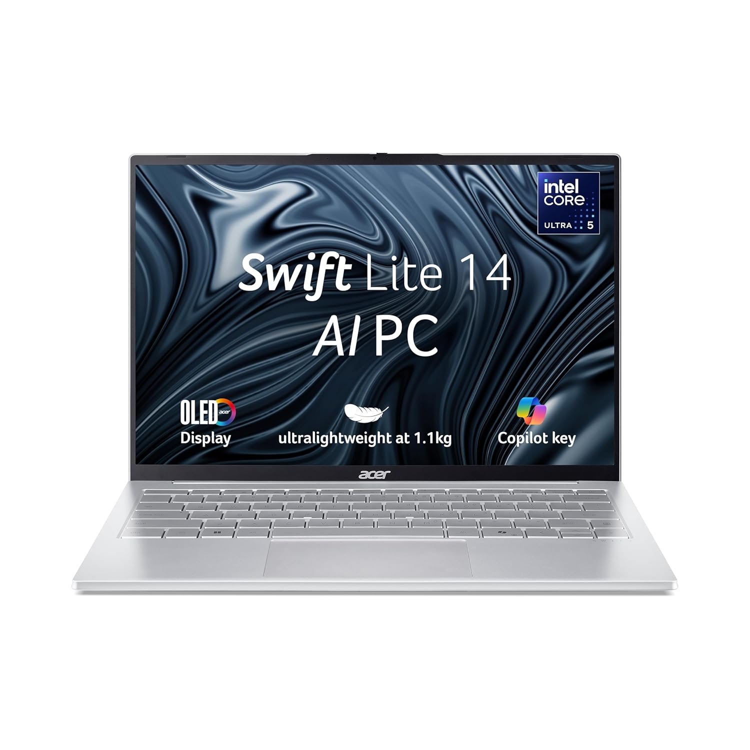 acer Swift Lite 14, Intel Core Ultra 5 115U/16 GB/512 GB/14.1" OLED/Win 11 Home + MSO, Light Silver, 1.1 kg, SFL14-54M, Backlit Keyboard, Premium Thin and Light Laptop