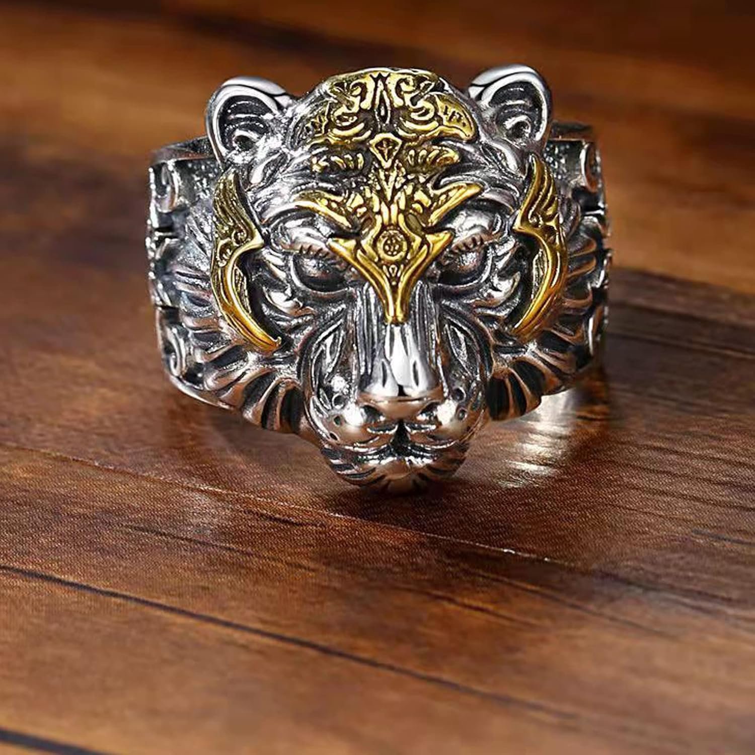 Fashion Frill Stylish Silver Ring For Men Stainless Steel King Lion with Crown Adjutabel Silver Ring For Men Boys Love Gifts Finger Ring Mens Jewellery - Image 3