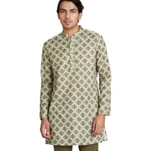 Amazon Brand – Symbol Men’s Polyester Festive Printed Long Kurta (Regular Fit)