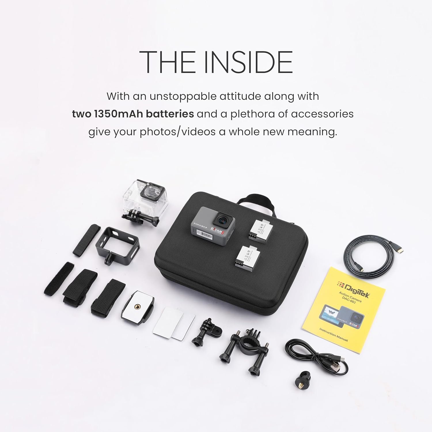 Digitek DAC 002 5K Ultra HD Action Camera - 24MP, 100ft Waterproof, 128GB Support, Dual 1350mAh Batteries, EIS Stabilization, HDMI Output, Inbuilt & External Mic, Speaker - Perfect for Adventure! - Image 2