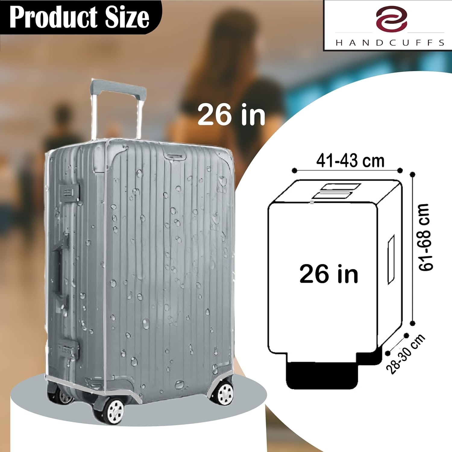 Handcuffs PVC Transparent Luggage Trolley Waterproof Cover|Dust Proof Suitcase & Trolley Bag Cover - 26 Inches - Image 2