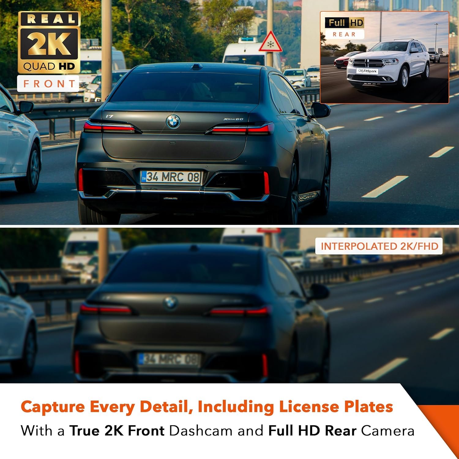 FitSpark DC-101 WiFi Duo 4MP Real 2K Dual Channel Dash Camera | No.1 Novatek AI Chipset | High Definition 2.7" IPS TrueColors Display | Super Night Vision - Image 2