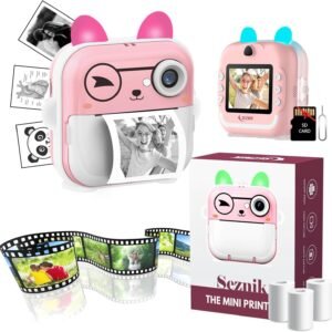 SEZNIK Mini Camera Inkless Thermal Printer, Bluetooth HD Print, Click Photo Print, Compatible with Android, iOS Mobile. Print Pictures, Labels, 1 Year Warranty (Mini-B40-Pink)