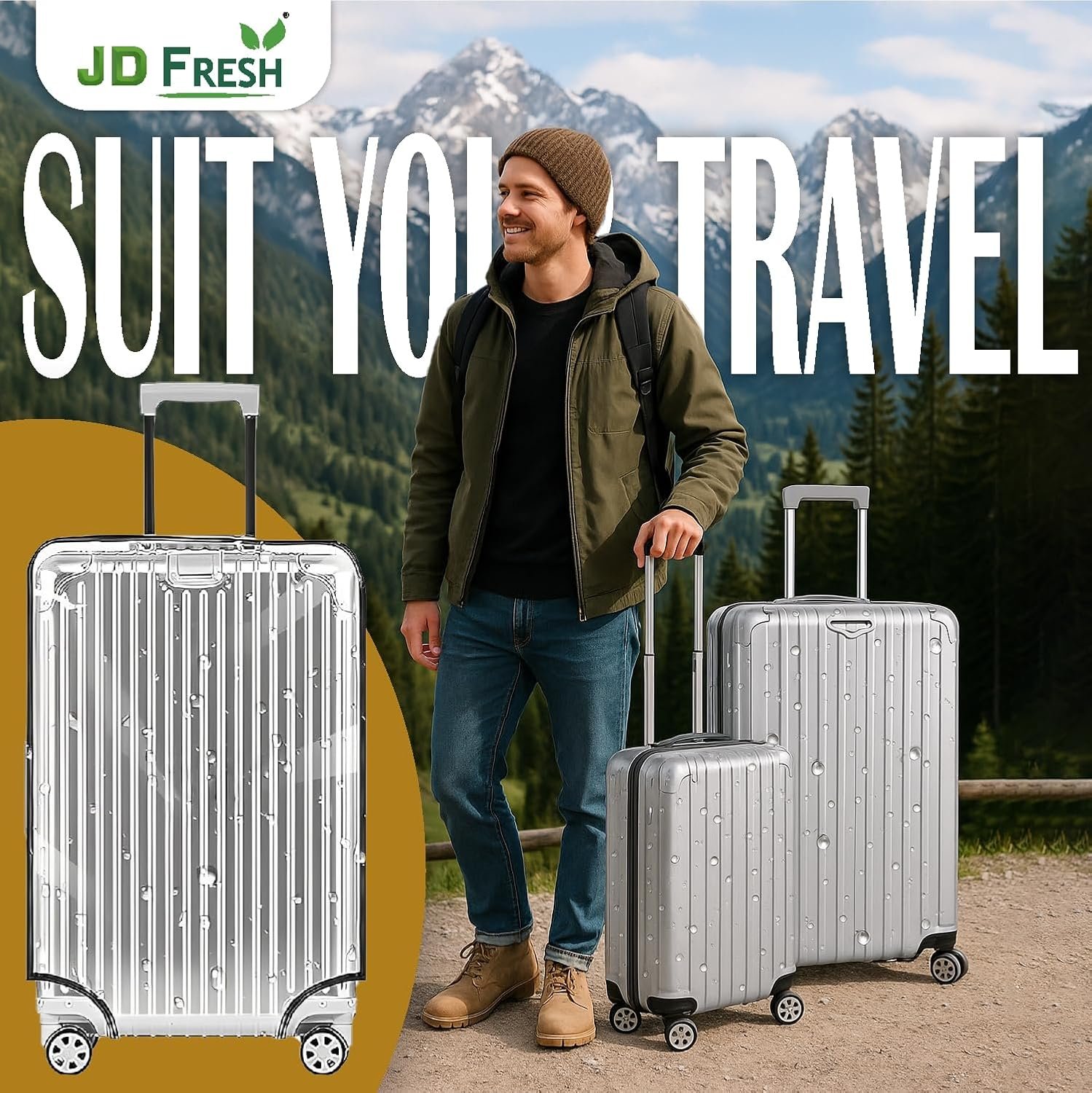 JD FRESH 24 inch Trolley Bag Cover/Suitcase Bag Cover/Waterproof Dustproof Luggage Covers/Zippered Clear PVC Suitcase Covers Protectors (Set of 1) - Image 3