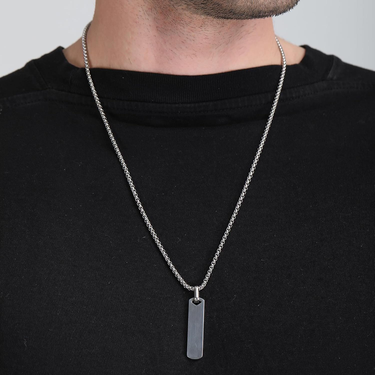 Fashion Frill Silver Chain For Men Stylish Stainless Steel Bar Pendant Necklace Silver Chain Pendant For Men Boys Love Gifts Mens Jewellery - Image 3