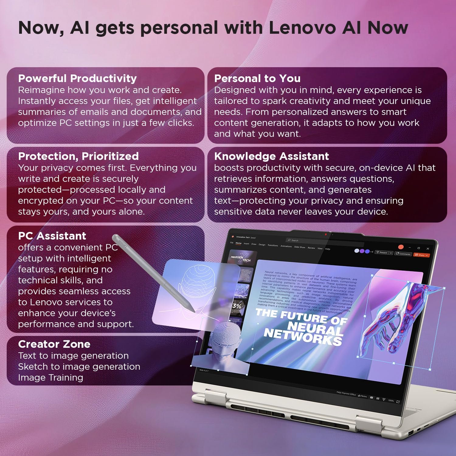 Lenovo Yoga 7 2-in-1 Intel Core Ultra 7 258V,Copilot+ AI PC(32GB RAM/1TB SSD/14(35.5cm) WQXGA+ OLED/47 Tops/Win 11/Office Home 2024/Yoga Pen/1Year ADP/Seashell/1.38Kg),83JQ000NIN Convertible Laptop - Image 12