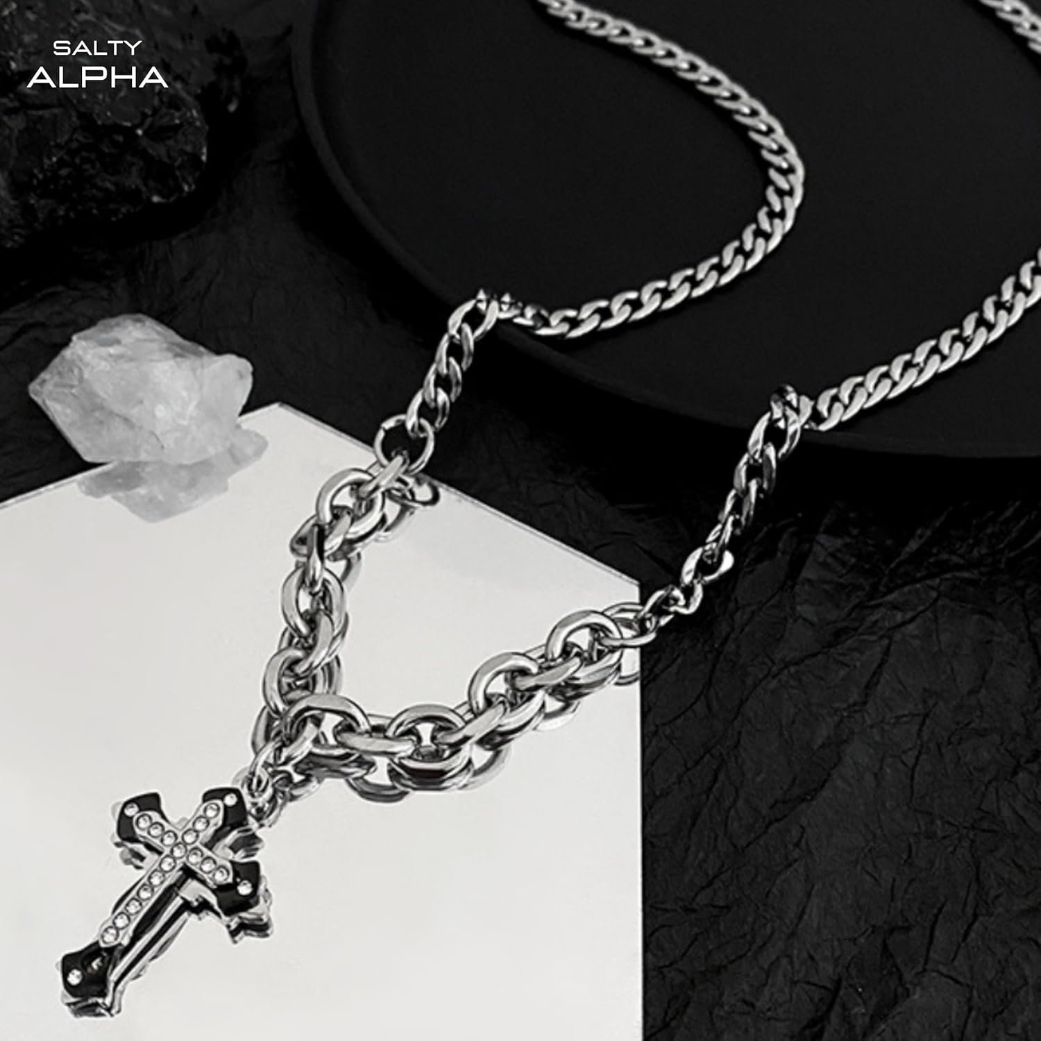 SALTY ALPHA Anti Tarnish Stainless Steel Rugged Black Locket Neck Chain for Men | Stylish Pendant Necklace | Jewellery Accessories for Boys | Minimal Jewelry | Gifts for Boyfriend & Husband | Gift for Diwali, Christmas, Marriage, Birthday - Image 3