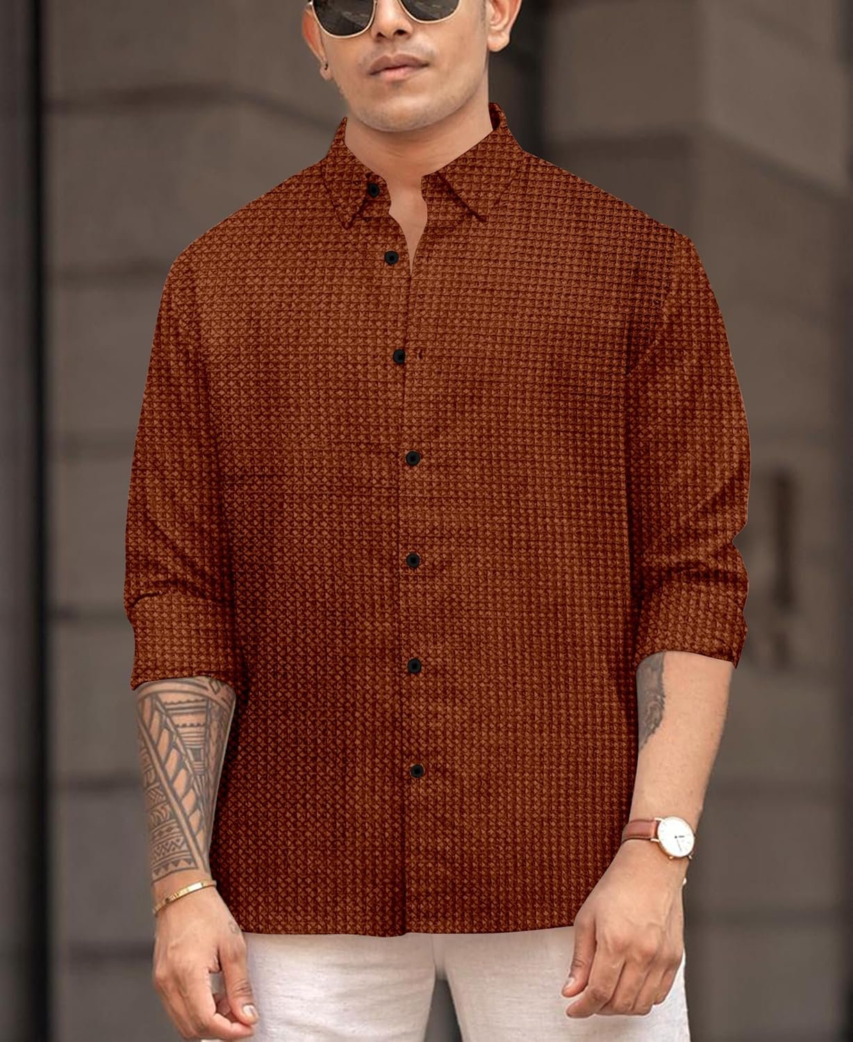 D&B Trends Men’s Full Sleeve Regular Fit Shirt | Waffle Structure Textured Cotton Shirt | Spread Collar Casual Shirt, Party, Wedding, Formal & Outing Wear. - Image 2