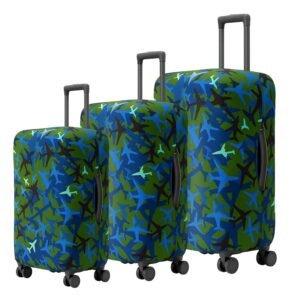 AMPEREUS® Trolley Bag Cover Set of 3 – Stretchless, Waterproof and Polyester Fabric with Plane Print Luggage Cover for Small, Medium & Large Size Suitcase Luggage Cover (20, 24 & 28 Inch)