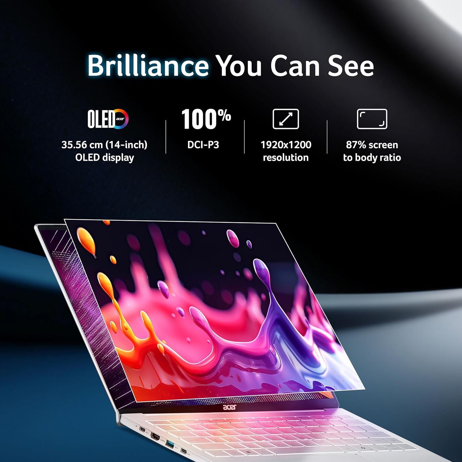 acer Swift Lite 14, Intel Core Ultra 5 115U/16 GB/512 GB/14.1" OLED/Win 11 Home + MSO, Light Silver, 1.1 kg, SFL14-54M, Backlit Keyboard, Premium Thin and Light Laptop - Image 3