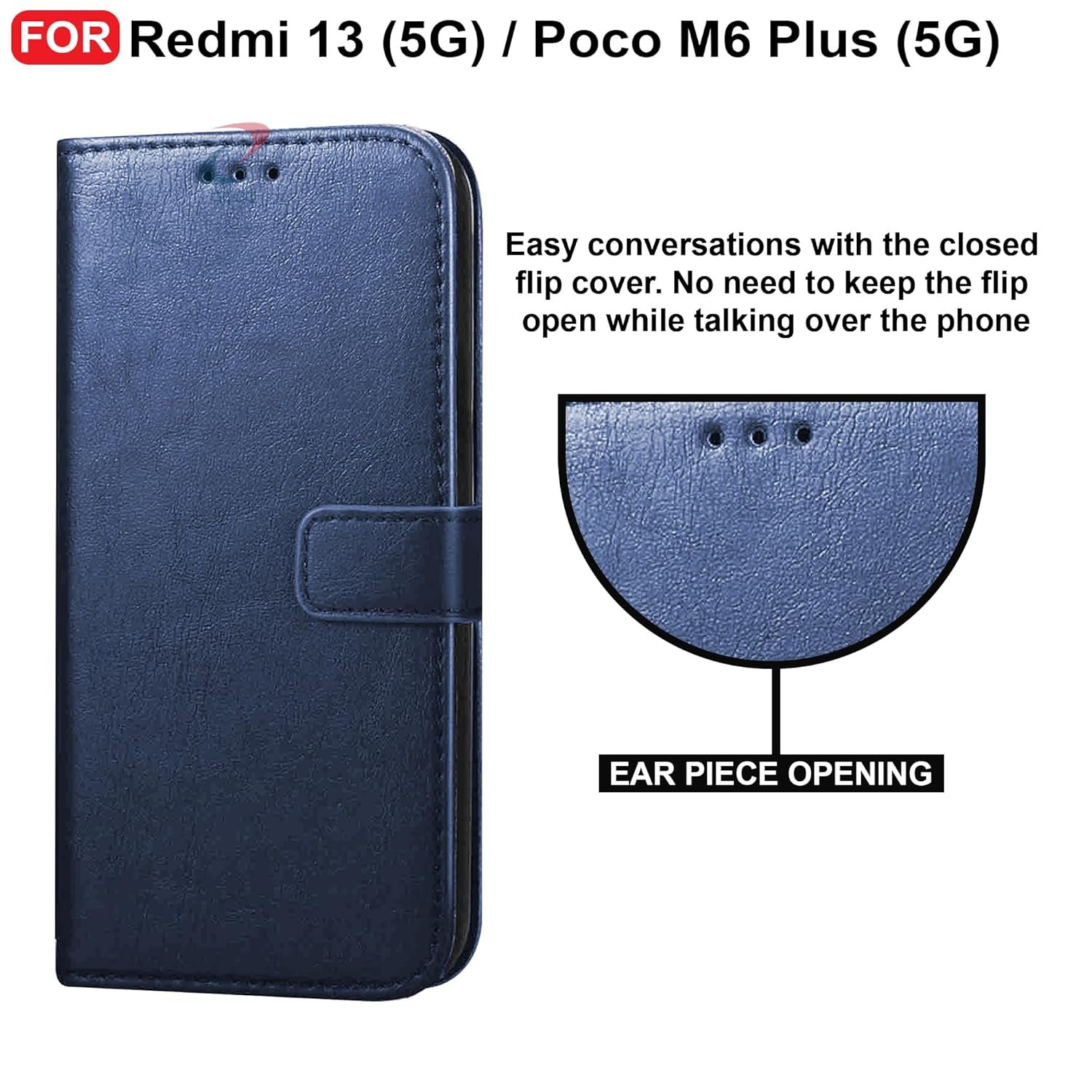 CEDO Redmi 13 (5G) / Redmi 13 Prime Edition/Poco M6 Plus (5G) Flip Cover | Leather Finish | Inside Pockets & Inbuilt Stand | Shockproof Wallet Style Magnetic Closure Back Case Flipcover (Blue) - Image 7