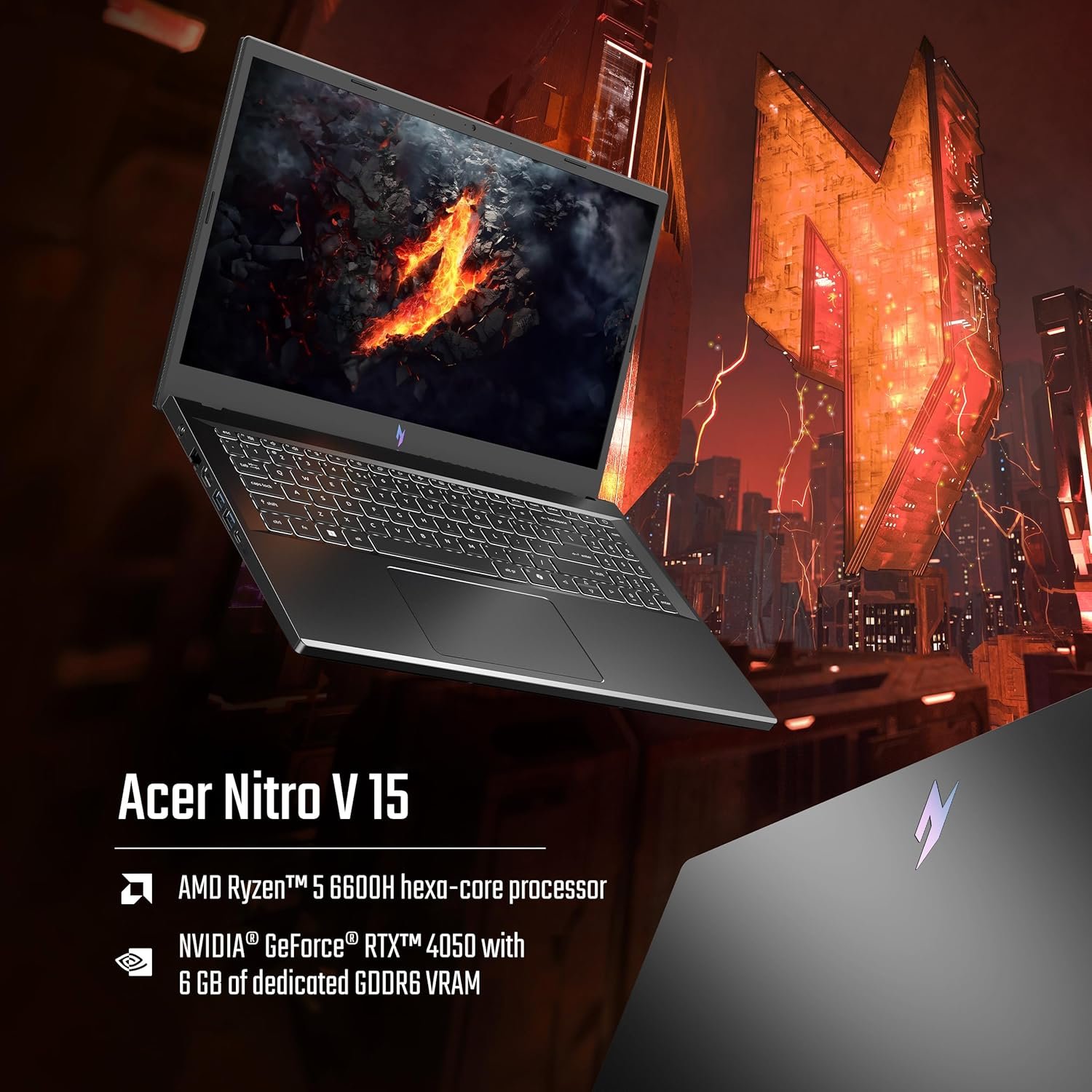 Acer Nitro V 15, AMD Ryzen 5 6600H Hexa-core Processor,NVIDIA GeForce RTX 4050-6GB GDDR6,16 GB, 512 GB, Full HD IPS, 15.6"/39.62 cm, 165 Hz, Win 11 Home,Obsidian Black, 2.1 kg, ANV15-41,Gaming Laptop - Image 7