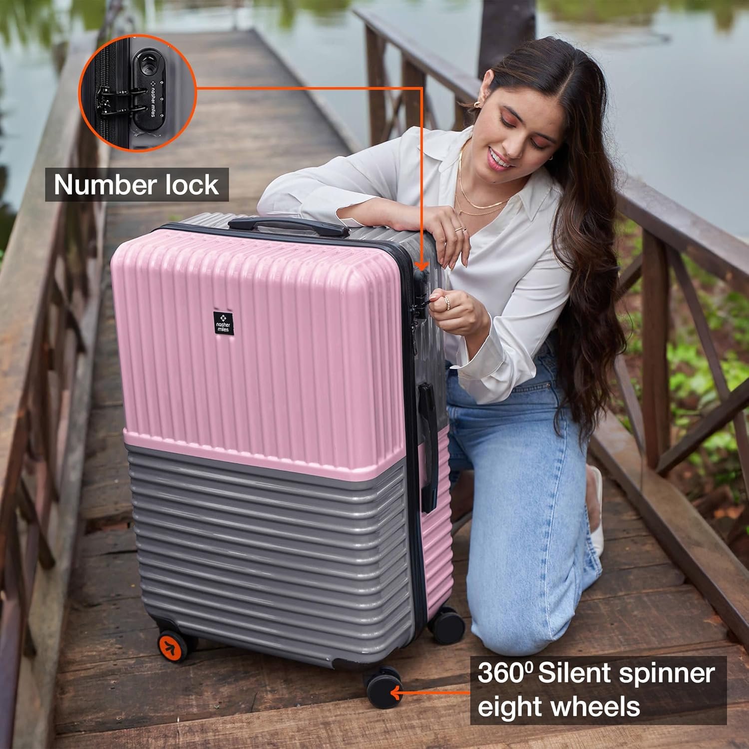 Nasher Miles Istanbul Hard-Sided ABS and PC Check-in Luggage 28 inch | 75cm | 8 Wheels Large Trolley Bag for Travel | Suitcase (Pink Grey) - Image 3