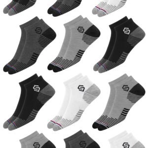 SWAGR 12 Pairs Sports Cotton Ankle Length Socks for Men, Pack of 12., Assorted