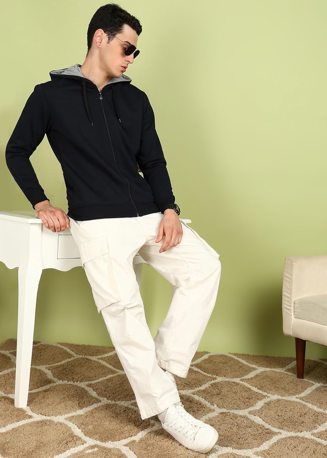 Alan Jones Clothing Men’s Solid Zipper Hooded Sweatshirt | Ribbed Hem, Lined Hood, Side Pockets, Durable Zip | Multiple Colors - Image 2