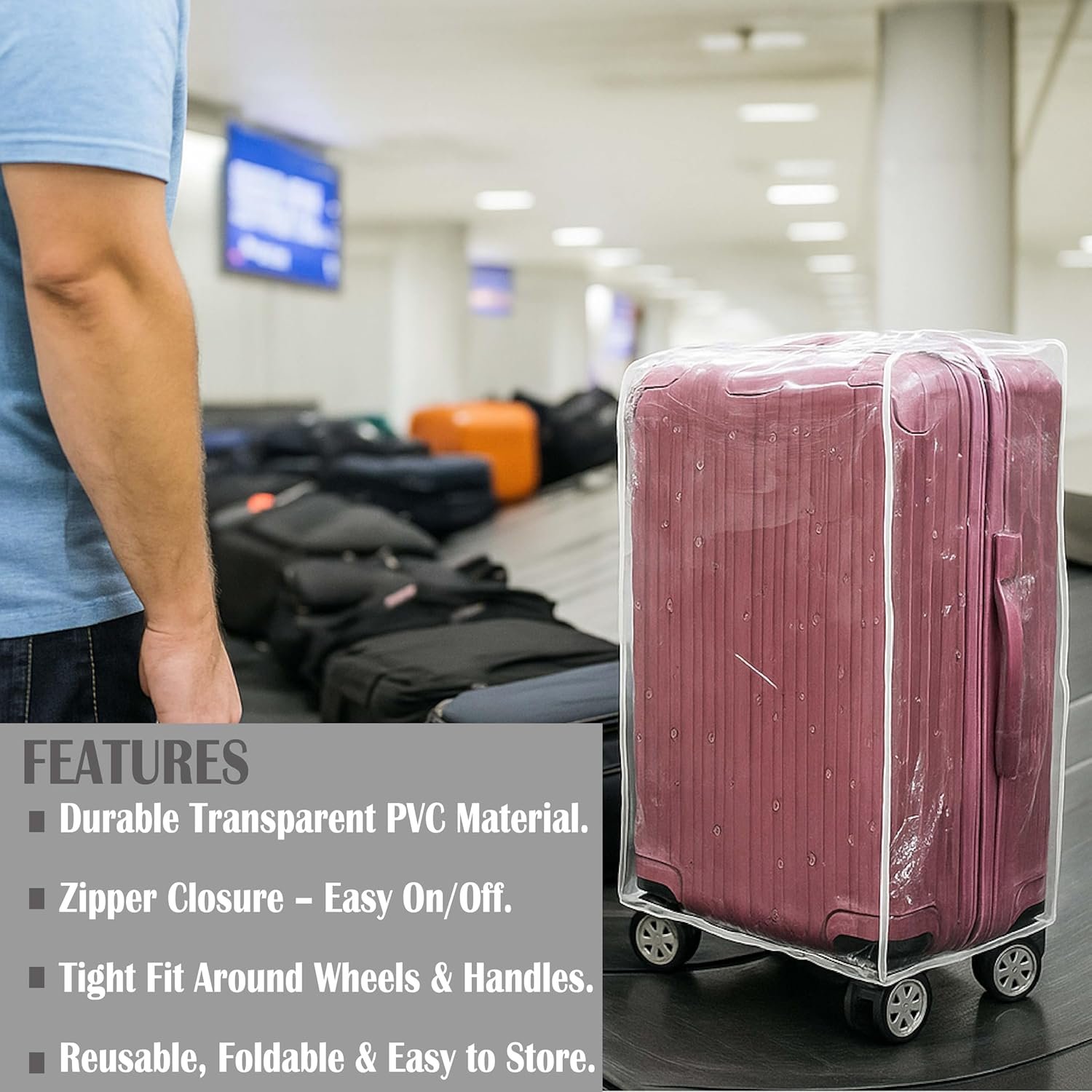 Handcuffs PVC Transparent Luggage Trolley Waterproof Cover|Dust Proof Suitcase & Trolley Bag Cover - 26 Inches - Image 6