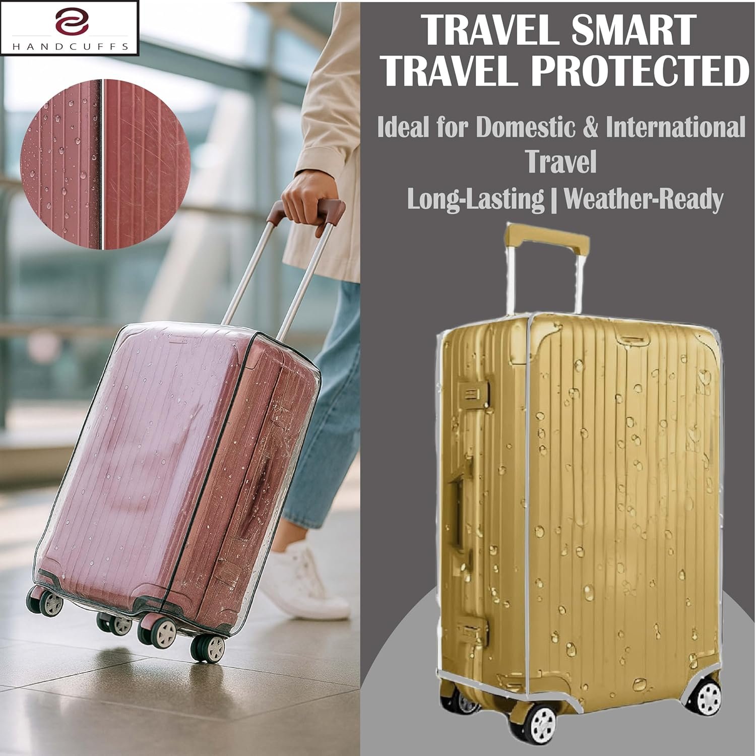 Handcuffs PVC Transparent Luggage Trolley Waterproof Cover|Dust Proof Suitcase & Trolley Bag Cover - 26 Inches - Image 5