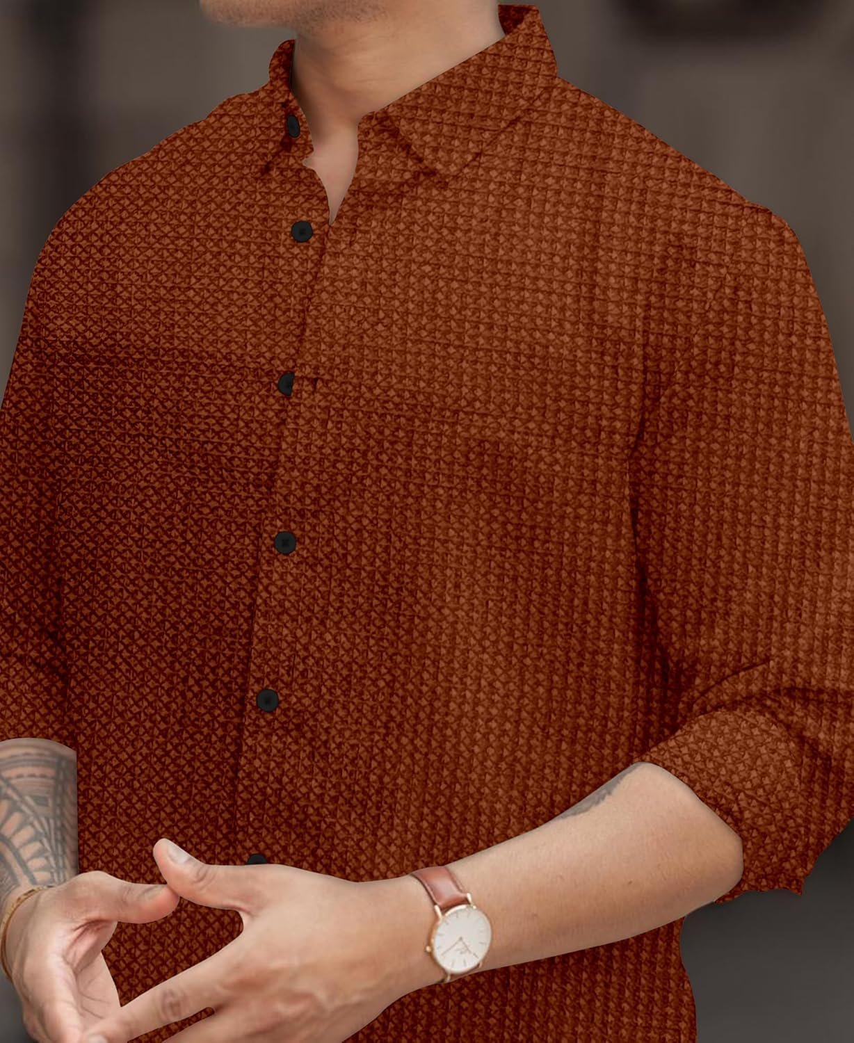 D&B Trends Men’s Full Sleeve Regular Fit Shirt | Waffle Structure Textured Cotton Shirt | Spread Collar Casual Shirt, Party, Wedding, Formal & Outing Wear.