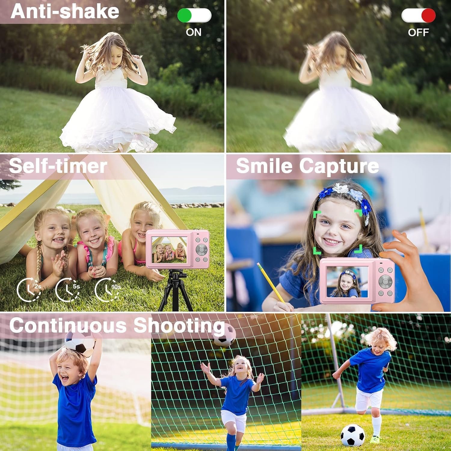 CAMKORY Digital Camera FHD 1080P 44MP Compact Camera 16X Digital Zoom Camera Small Easy to Use Selfie with 2 Batteries for Children Beginners Girls - Image 5