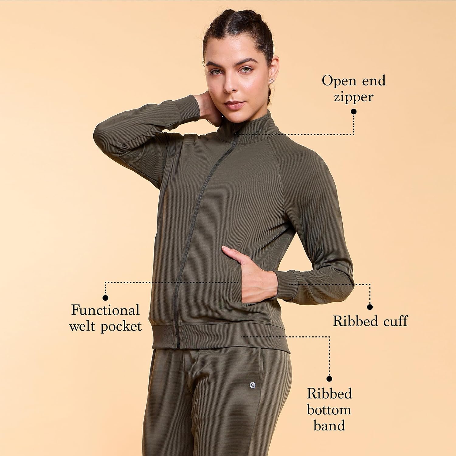 Enamor Full Sleeve High Neck Regular Length Zipper Ottoman Fabric Jacket - Relaxed Fit - A906 - Image 2