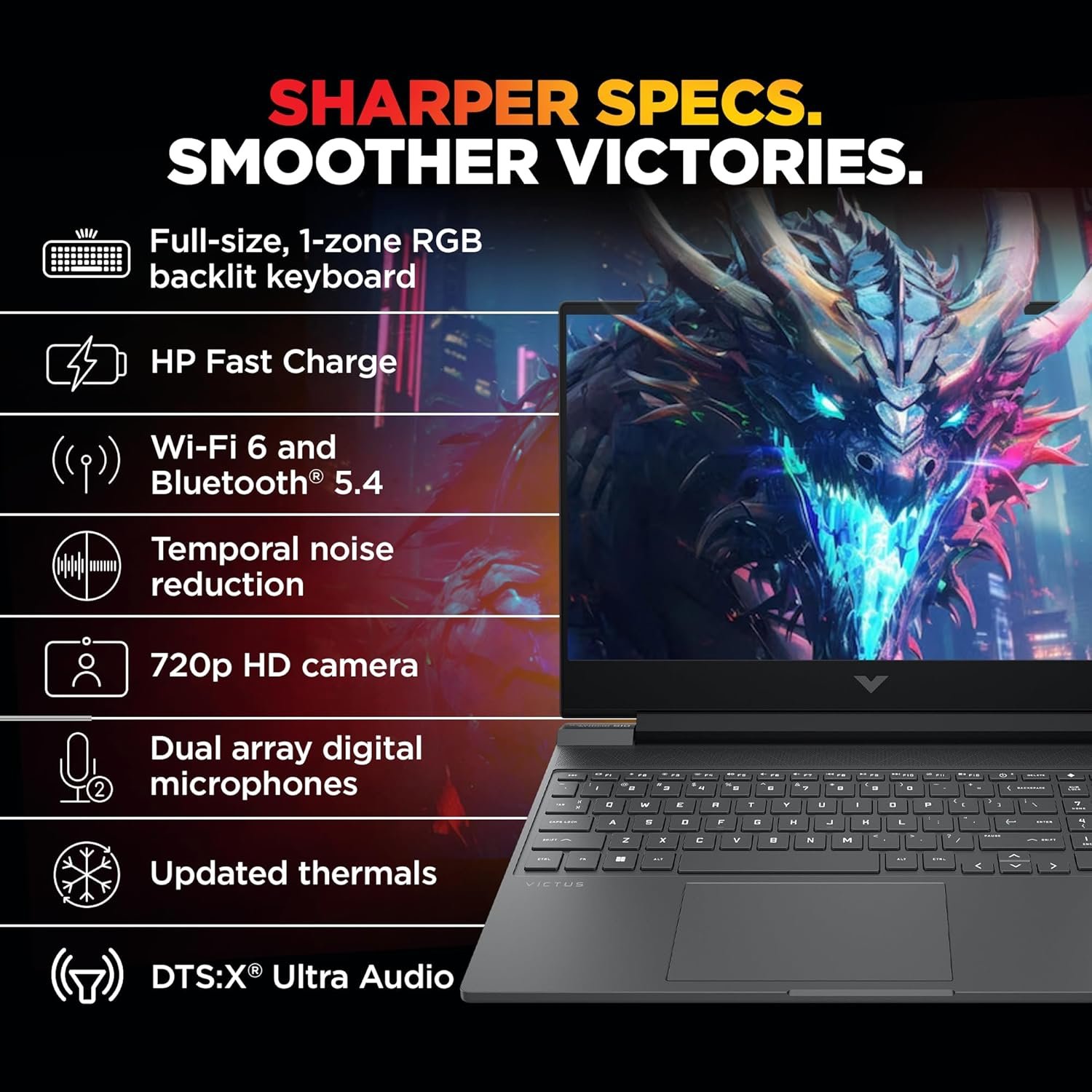 HP Smartchoice Victus, 13th Gen Intel Core i7-13620H, 8GB RTX 5050, 24GB DDR5(Upgradeable) 1TB SSD, 144Hz, FHD, 15.6''/39.6cm, Win11, M365* Office24, Mica Silver, 2.29kg, fa2309TX, RGB Gaming Laptop - Image 4
