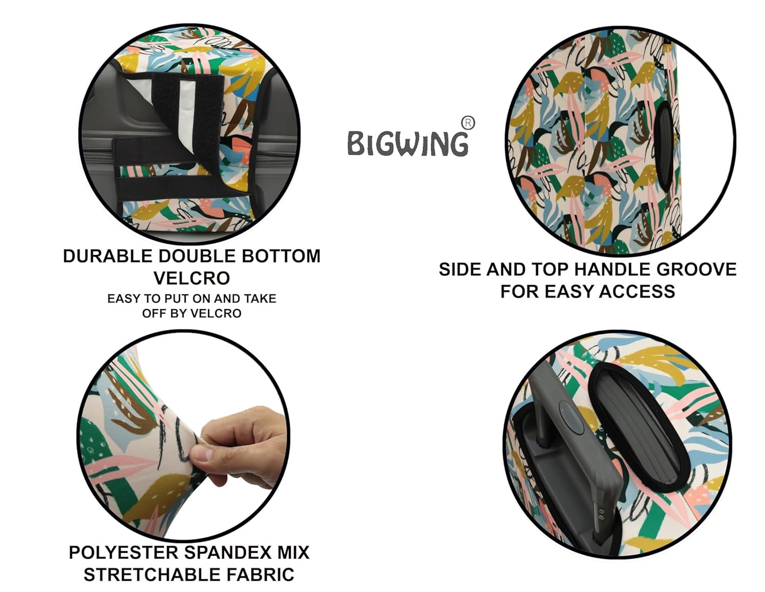 BIGWING Protective Cover in Polyester Fabric with Botanical Print for | 65 cm 24 inch Medium Size | Hard Luggage Trolley Bag Cover (Fits Only On Fiber - Plastic Trolley Bag) - Image 6