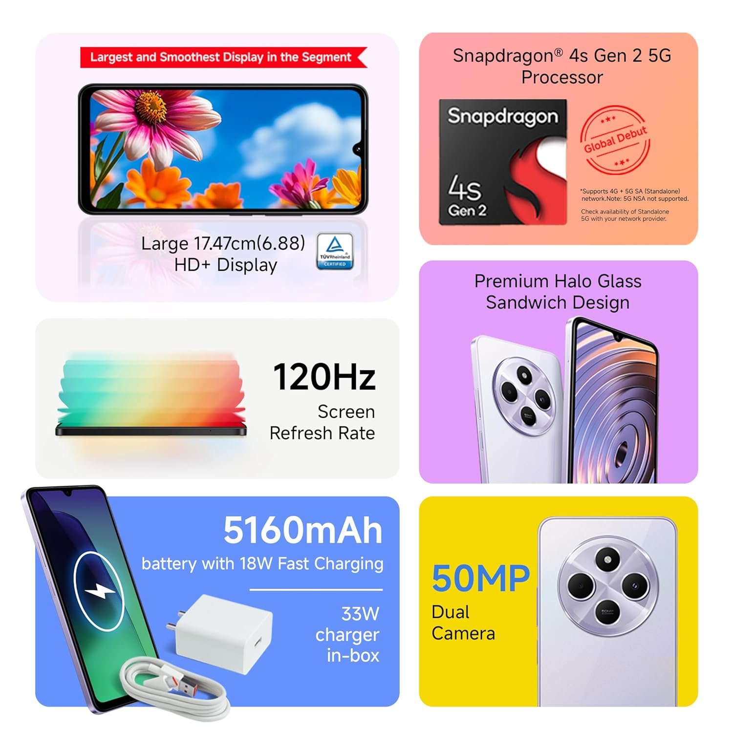 Redmi A4 5G (Sparkle Purple, 4GB RAM, 128GB Storage) | Segment Largest 6.88in 120Hz | 50MP Dual Camera | 18W Fast Charging | Charger in The Box - Image 2