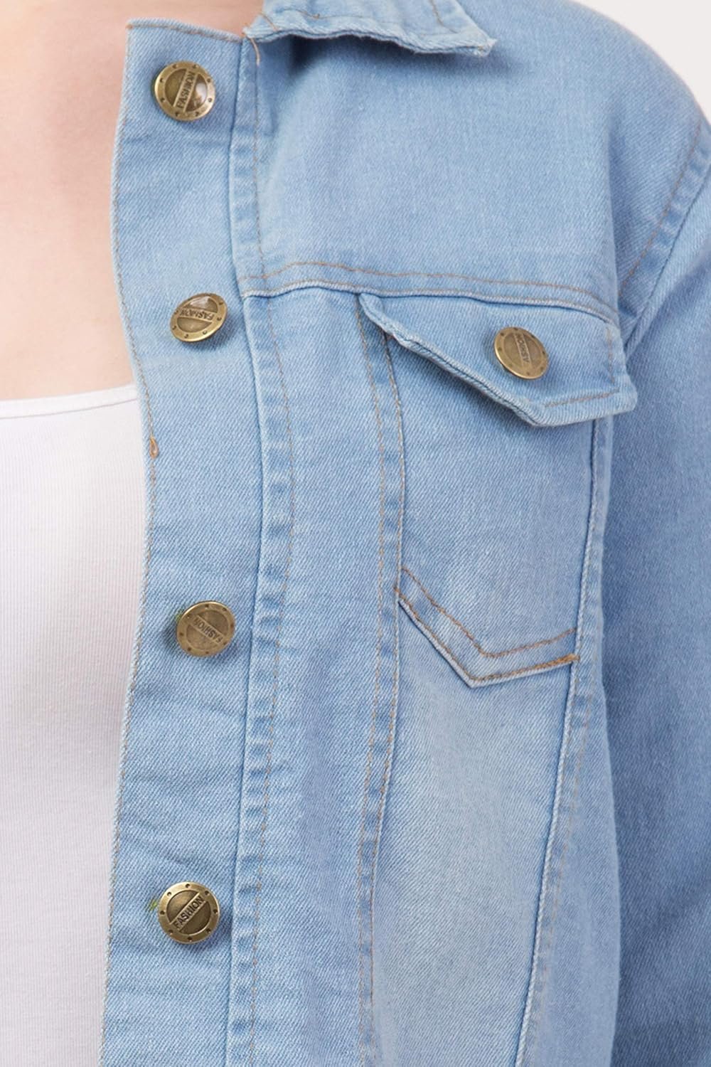 FUNDAY FASHION Womens Denim Standard Length Full Sleeve Solid Jacket - Image 4