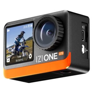 IZI One Lite 5K Action Camera – 4K 60FPS 50MP Ultra HD Action Cam, Dual Screen, EIS Stabilization, 170° Wide Angle, 30M Waterproof, 2-Battery – 180 mins Action, 256GB SD Card Support Action Camera.