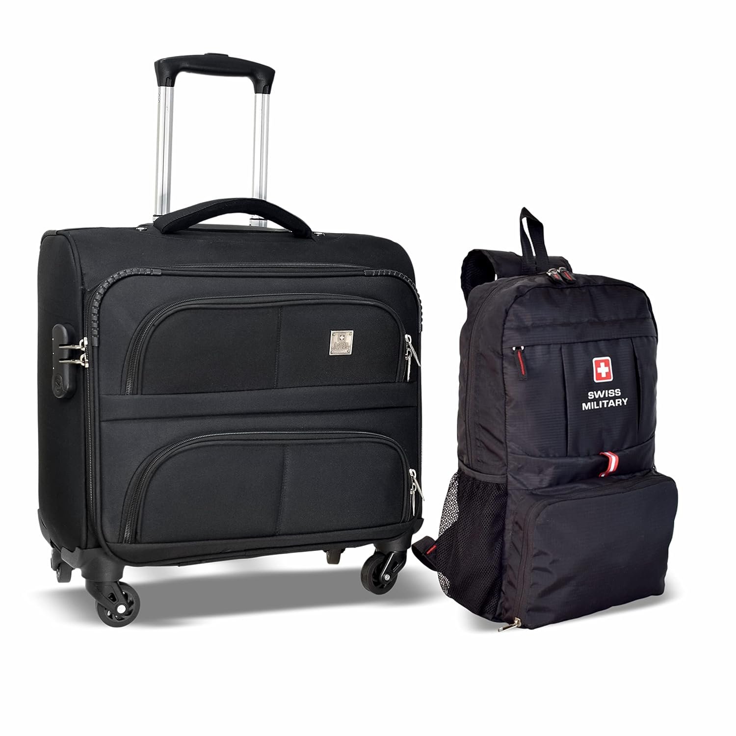 Swiss Military Combo of Laptop Overnighter and Foldable Backpack, Soft Sided Trolley Bag, Cabin Luggage, 3 Dial Lock, 43 cms, 32L, Space Saving Design, Lightweight, 13.2L, Black - Image 2