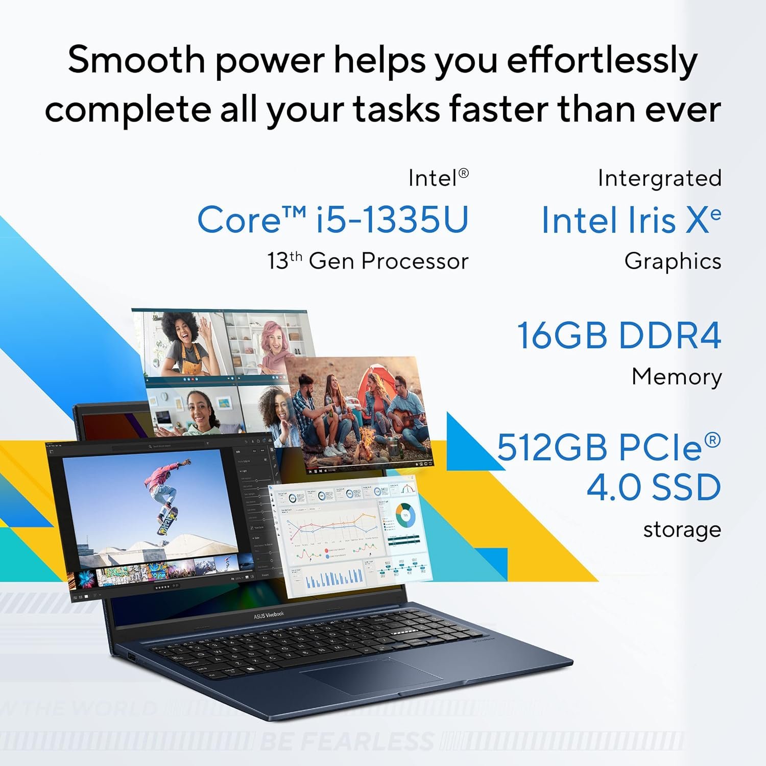 ASUS Vivobook 15,13th Gen,Intel Core i5-1335U,FingerPrint Sensor(Intel Iris Xᵉ iGPU/16GB RAM/512GB SSD/FHD/15.6"/60Hz/Chiclet Keyboard/42WHrs/Windows 11/Office 2021/Quiet Blue/1.70 kg) X1504VA-NJ543WS - Image 2