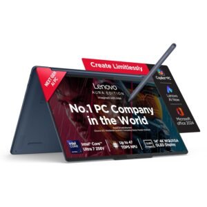 (Refurbished) Lenovo Yoga 9 2-in-1 Aura Edition Intel Core Ultra 7 258V (32GB RAM/1TB SSD/14 (35.5cm)/4K WQUXGA OLED/47 Tops NPU/Copilot+PC/Windows 11/Office Home 2024+AI Now/Yoga Pen/Blue/1.3Kg), 83LC001FIN