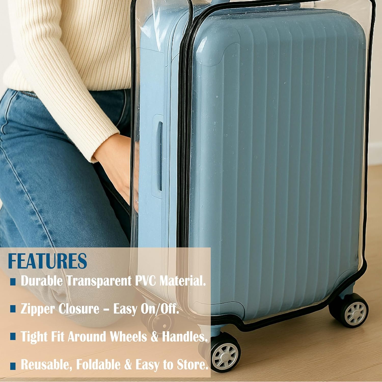 Handcuffs Transparent Luggage Trolley Protective Covers PVC Waterproof Travel Bag Suitcase Cover (20 Inches) (13.8" X 9.1" X 20.9") - Image 8