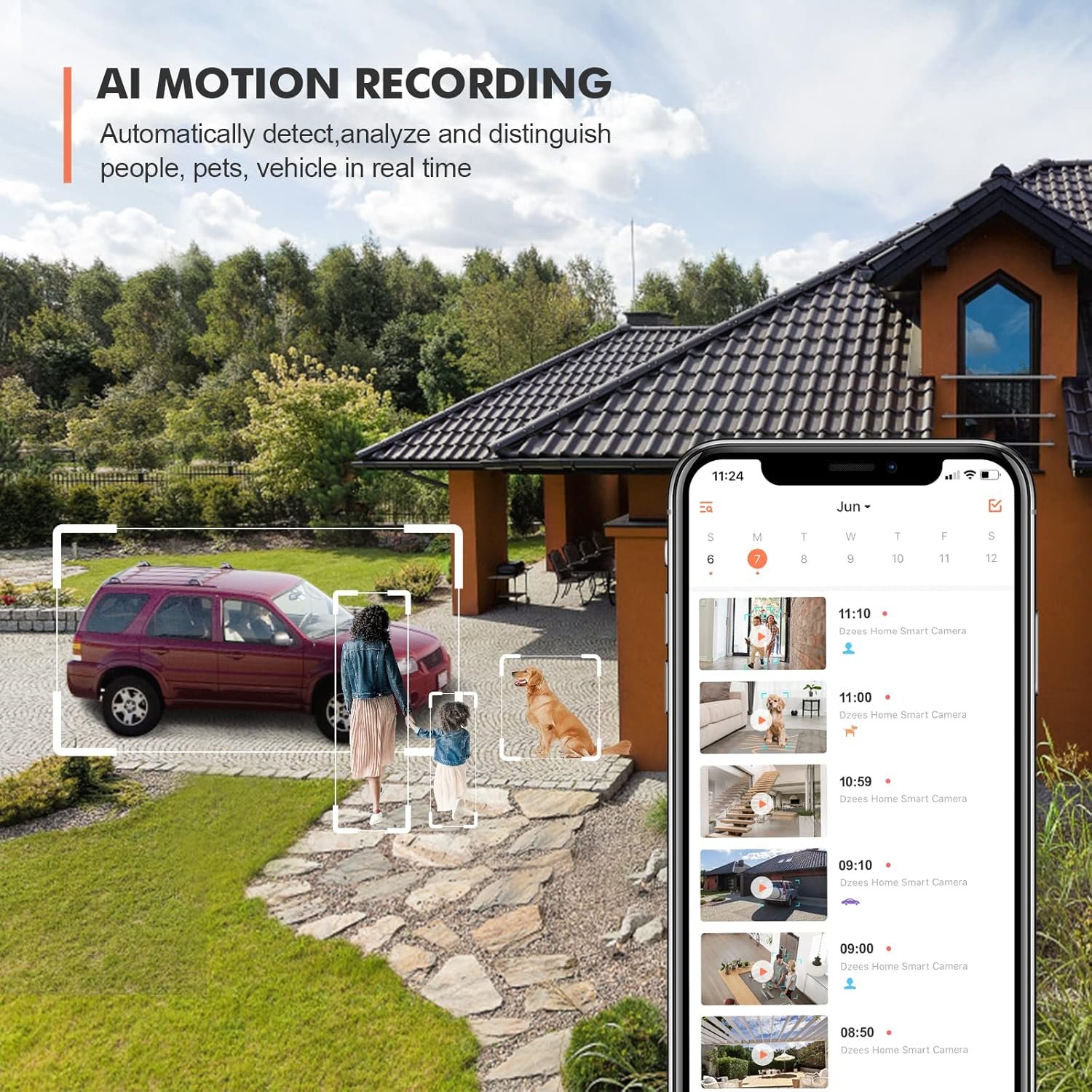 Dzees 360° PTZ Security Cameras Wireless Outdoor WiFi, 2K Powered Home Security Camera Indoor, Spotlight & Siren, Color Night Vision, 2-Way Talk, AI Motion Detection, IP66, Cloud Stroage - Image 7