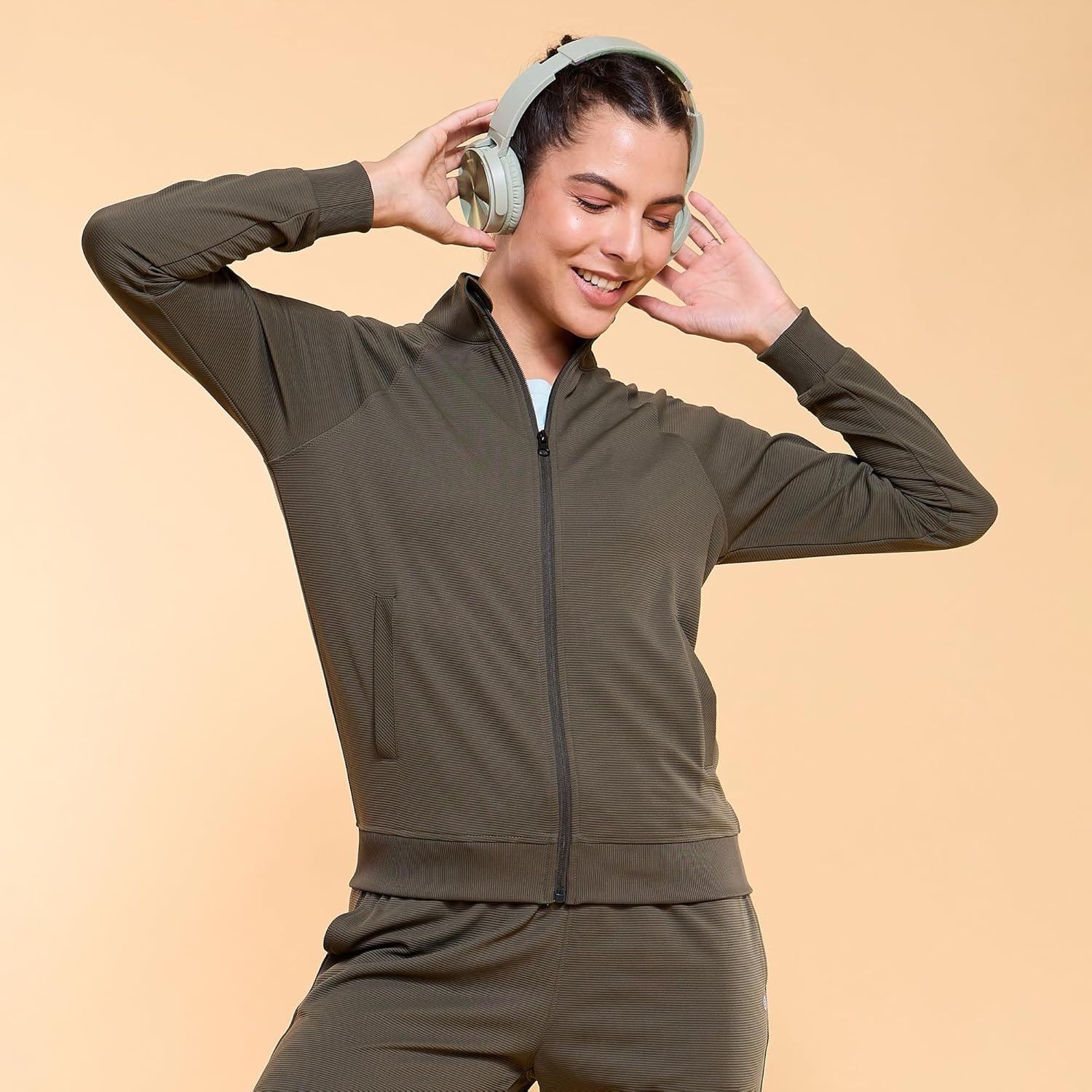 Enamor Full Sleeve High Neck Regular Length Zipper Ottoman Fabric Jacket - Relaxed Fit - A906 - Image 6