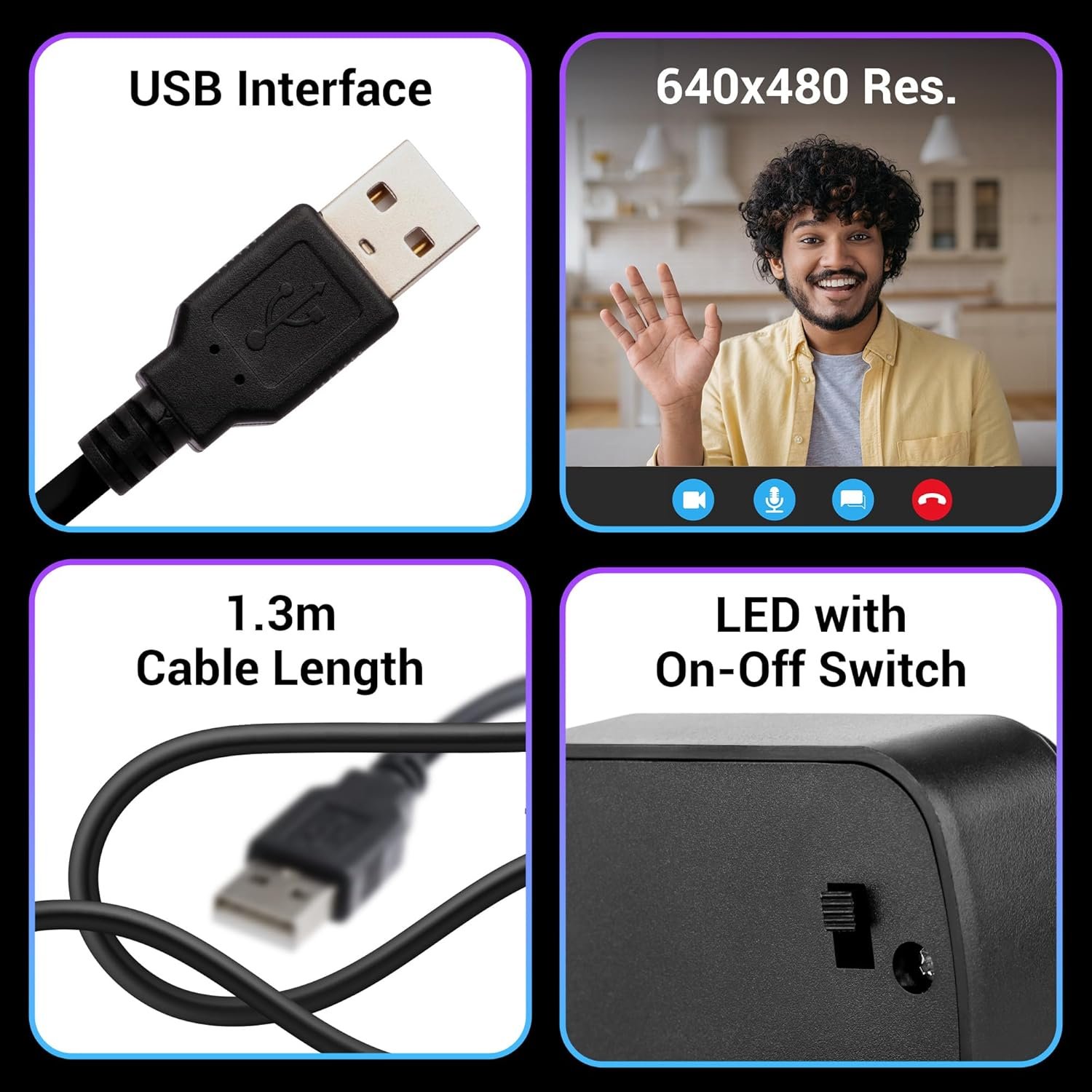 Zebronics Zeb-Crystal Clear Web Camera, 0.3 MP with USB with 3P Lens,Built-in Microphone,Auto White Balance,Night Vision and Manual Switch for LED (Black) - Image 7