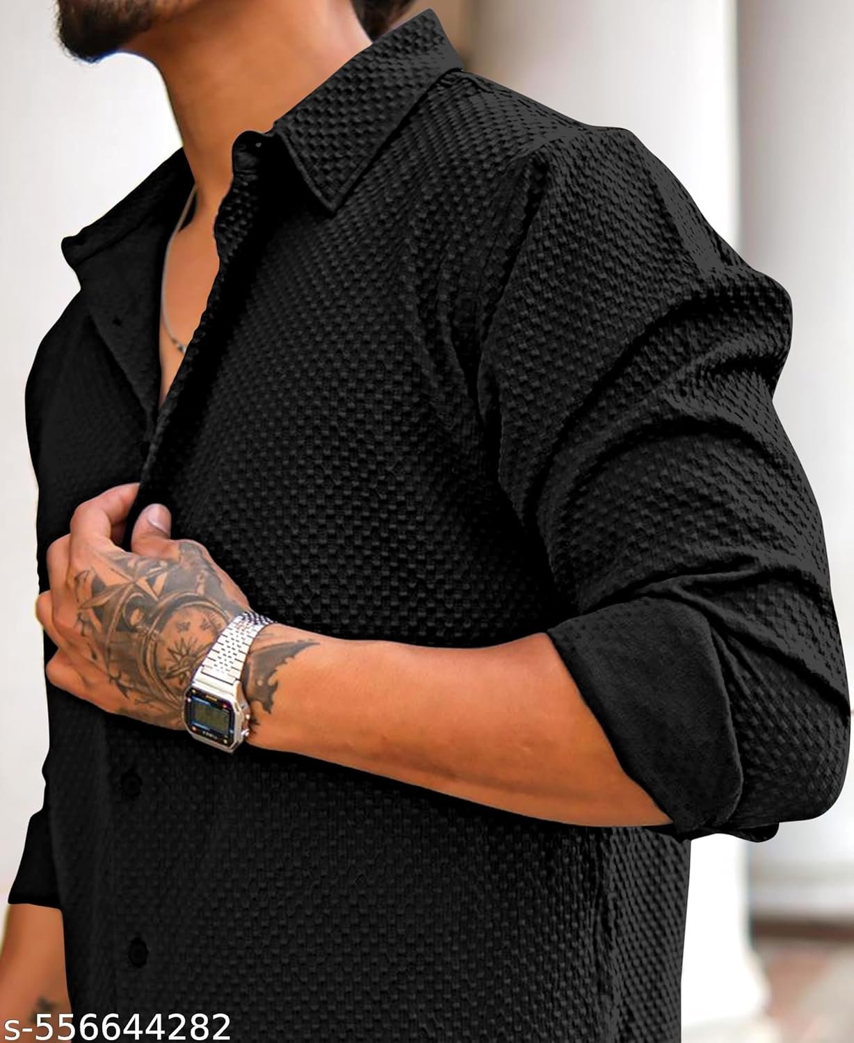 D&B Trends Men’s Full Sleeve Casual Shirt | Premium Textured Solid Shirt | Regular Fit Wrinkle Free Cotton Blend | Stylish Branded Shirt for Office, Party, Wedding - Image 2