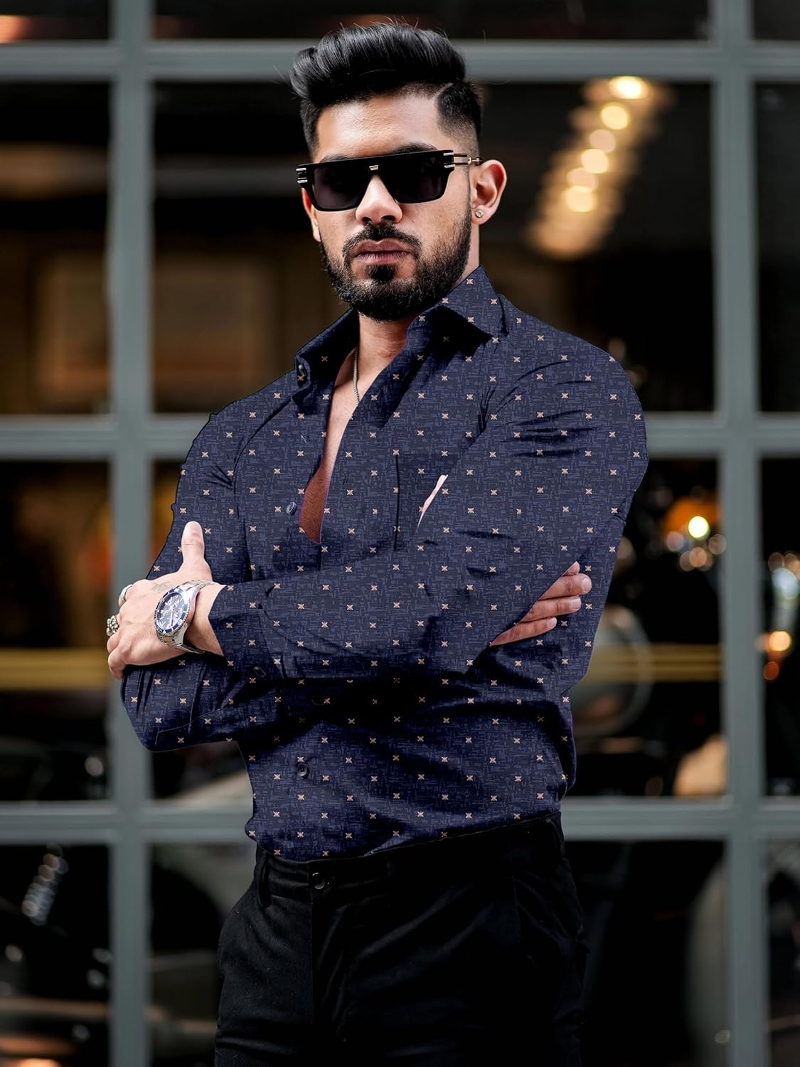 D&B TRENDS Men’s Printed Cotton Blend Shirt – Regular Fit, Wrinkle‑Free, Full Sleeve Casual/Formal Shirt, Machine Washable, Breathable Style - Image 2