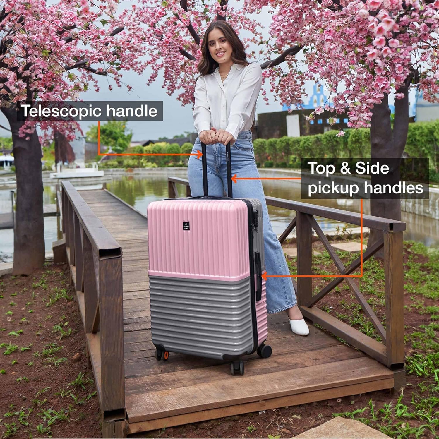 Nasher Miles Istanbul Hard-Sided ABS and PC Check-in Luggage 28 inch | 75cm | 8 Wheels Large Trolley Bag for Travel | Suitcase (Pink Grey) - Image 4