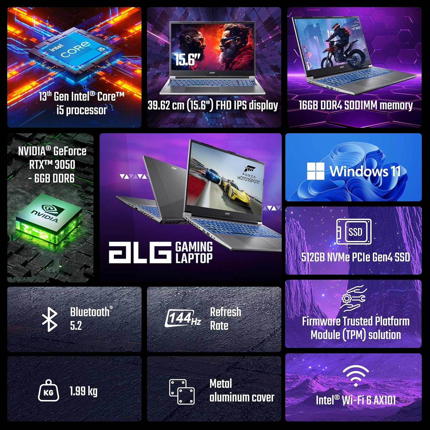 Acer SmartChoice ALG, 13th Gen Intel Core i5-13420H, NVIDIA GeForce RTX 3050-6GB DDR6, 16GB RAM, 512GB SSD, FHD 15.6"/39.62 cm, 144Hz, Windows 11 Home, Steel Gray, 1.99 KG, AL15G-53,Gaming Laptop - Image 2