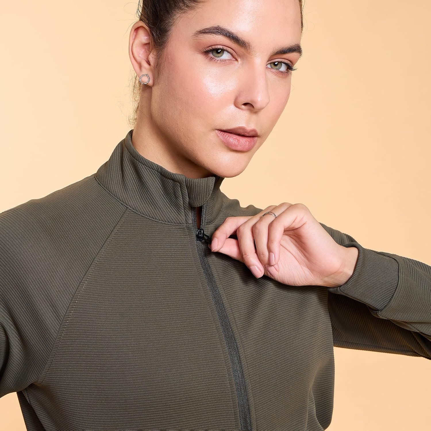 Enamor Full Sleeve High Neck Regular Length Zipper Ottoman Fabric Jacket - Relaxed Fit - A906 - Image 7